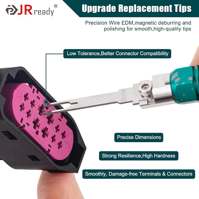 JRready ST5255 Pin Extractor Tool,Terminal Removal Tool Includes 8 Pcs Replacement Tips,Suitable for AMP/Delphi/Molex/Bosch Connector Etc.,Automotive/Computer Repair Terminal Release Tool Kit
