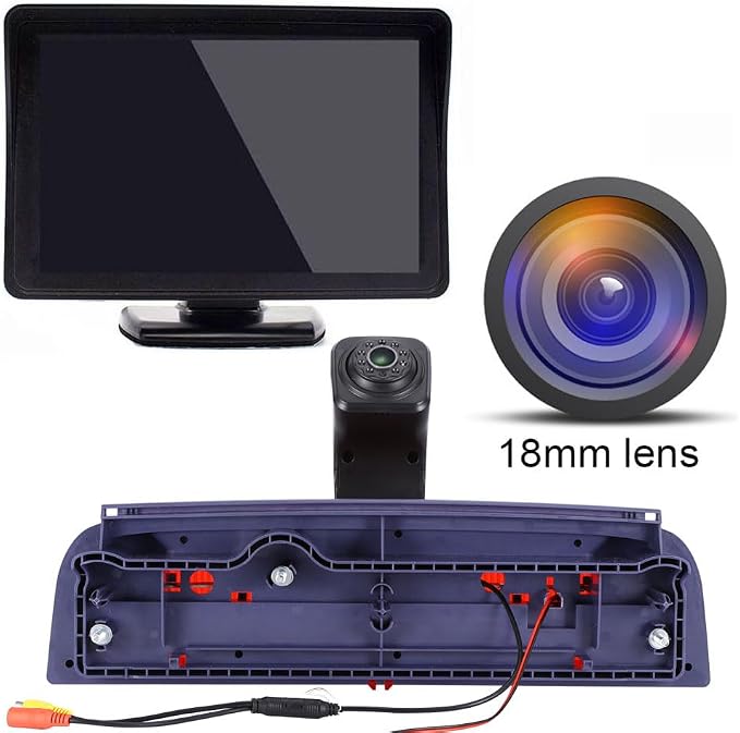 18mm Car Third Roof Top Mount Brake Lamp Light Rear View Reverse Parking Camera,Replacement for Van Ford Transit Connect 2 II/XL Cargo Titanium Passenger Wagon 2014-2022 (with 4.3 inch Monitor)
