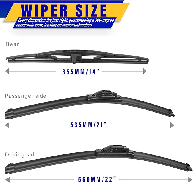 3 wipers Replacement for 2009-2015 Honda pilot, Windshield Wiper Blades Original Equipment Replacement - 22"/21"/14" (Set of 3) U/J HOOK