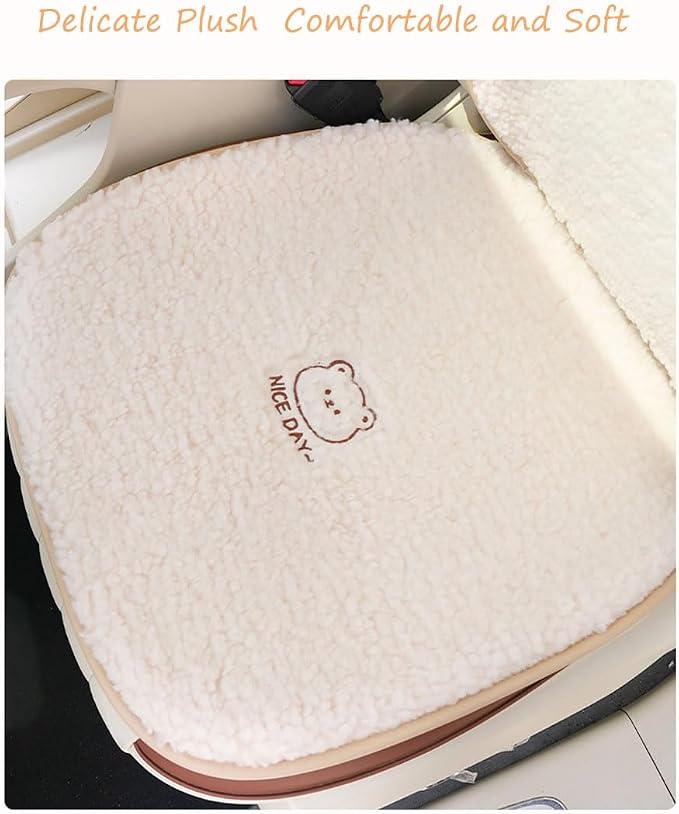 acdiac Universal Cute Bunny/Bear Car Seat Cover Cushion Fuzzy Cozy Cartoon Auto seat Pads (Bear, 3pcs/seat)