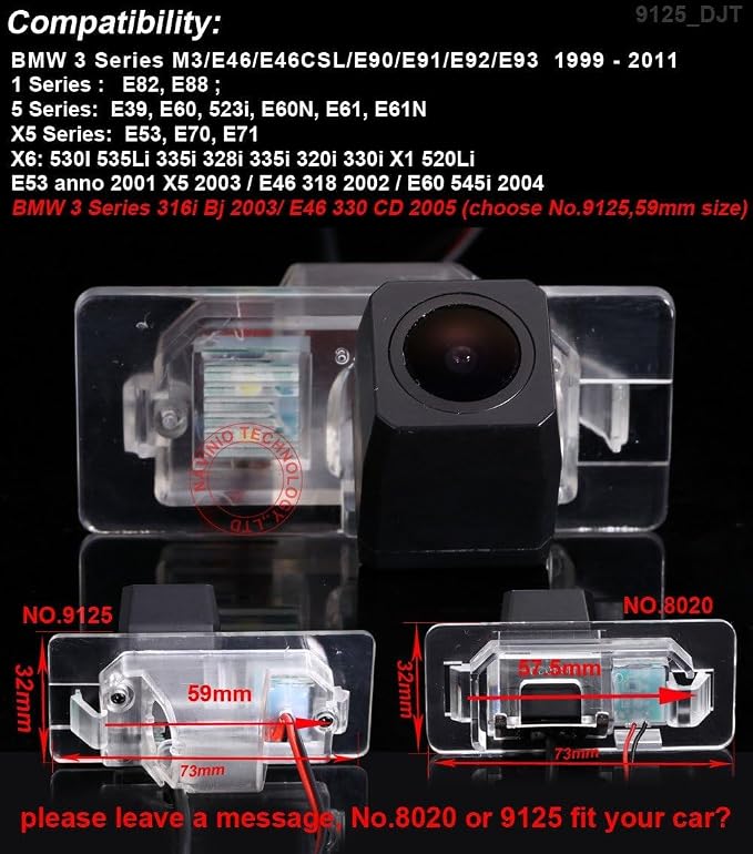 Night Vision 8 LEDs Car Rear View Camera Backup Reversing Camera for BMW E46/E46CSL/E90/E91/E92/E93/E82/E88/ E39/E60/523i/E60N/E61/E61N/X5/E53/E70/E71/X6/5301/535Li/335i/328i/335i/320i/330i/X1/520Li