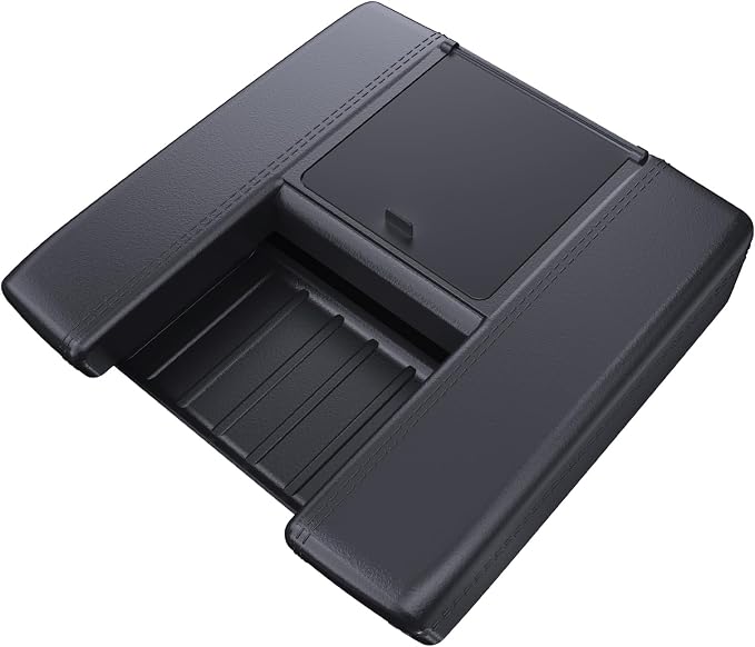 for 2022~2026 Tundra (SR/SR5/Limited) 2-in-1 Silicone Center Console Armrest Cover& Armrest Hidden Privacy Tray - [OEM Design& Friendly Liquid Silicone Rubber] - Thin Black