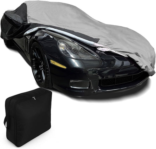 C6 Corvette Car Cover - Custom Fit Outdoor/Indoor UV & Rain Protection - Ultraguard Plus 300 Denier High End for 2005-2013 C6, Grand Sport, ZR1, Z06 Corvettes (Gray/Black)