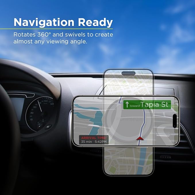 PureGear Qi2 Certified 15W MagSafe Car Mount Charger, Magnetic Wireless Car Charger, Car Phone Holder for iPhone 17/16/15/14/13/12, Air Vent/Dashboard, Super Fast Charging, Black