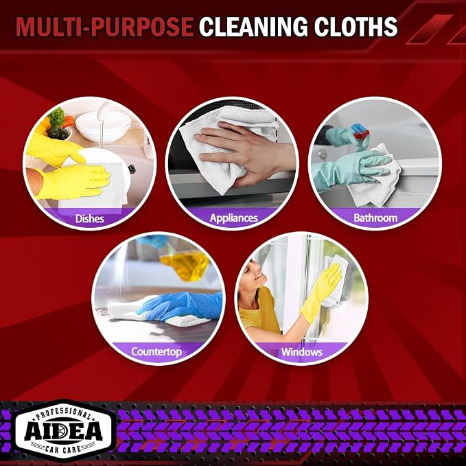 AIDEA Microfiber Cleaning Cloth White 20PK, Microfiber Towels for Cars, Premium Car Cloths, Dusting Cloth Lint Free Cleaning Rags for SUVs, House, Kitchen, Window, Workshops,12×12"