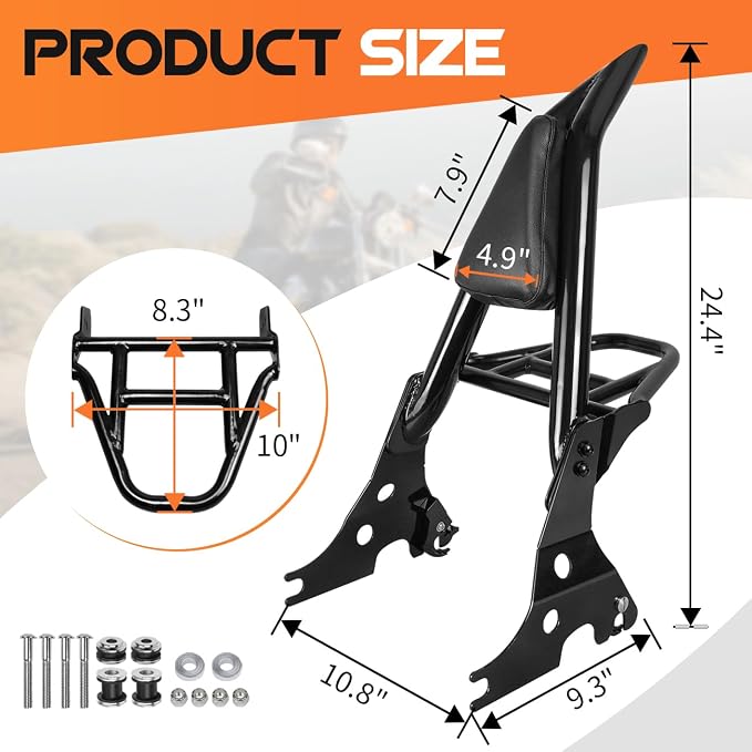 AUFER Motorcycle Detachable Rear Passenger Backrest Sissy Bar With Luggage Rack Rotary Docking Latches Clips Compatible With For 2004-Up Harley Sportster XL 883 1200 Super Low Forty Eight Seventy Two