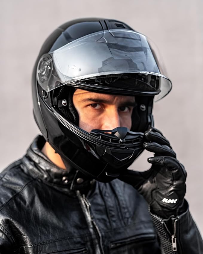 ILM 159BT Bluetooth Modular Motorcycle Helmet 2-3 Riders Intercom Full Face Flip up Casco DOT with Face Mask (GlossBlack, S)