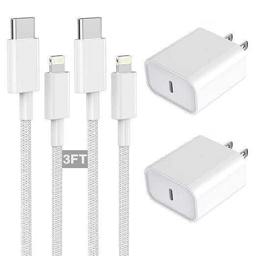 iPhone 14 13 Lightning Charger, [Apple MFi Certified]2Pack USB C Fast Charger Block Adapter with 2Pack Woven USB C to Lightning Cable for iPhone 14 Pro Max/14 Plus/13 Mini/13 Pro Max/12/11/X/8,AirPods