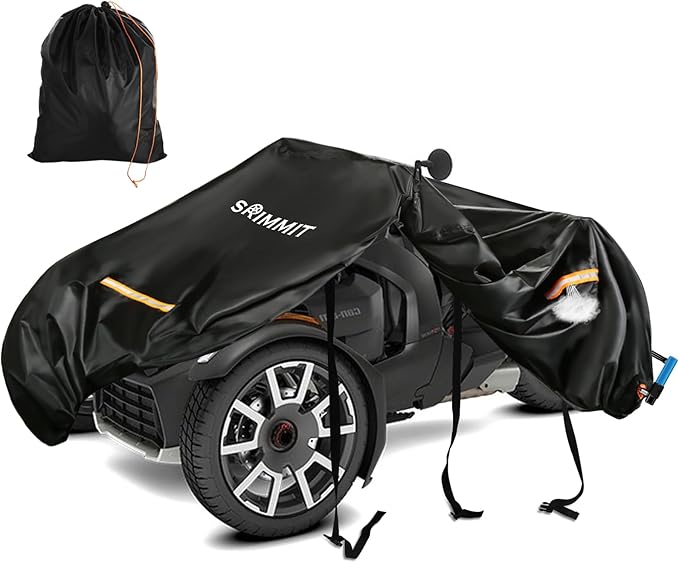 Heavy Duty 420D 3-Wheel Motorcycle Full Cover Waterproof, fits 3‑Wheel Motorcycle Models, Suit for Can‑am Ryker 600/900/Sport/Rally Edition,Upgraded Rain Snow Protection Cover with Waterproof Strips