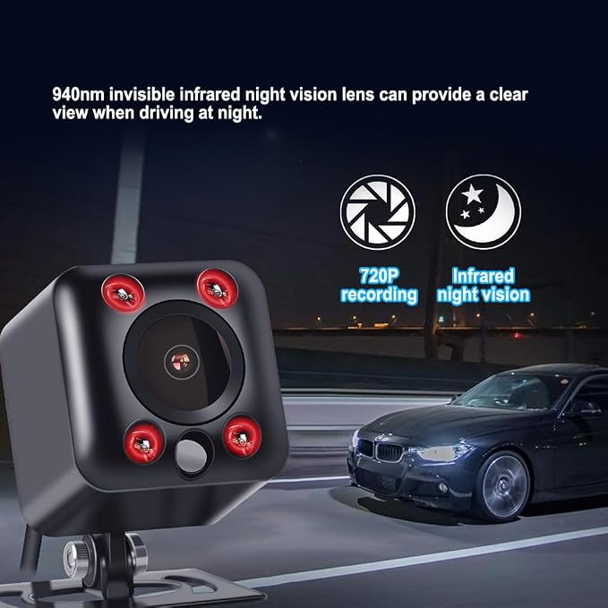 VSYSTO 4CH Backup Camera, 7'' Monitor 1/2/3/4 Split Screen Display Truck Dash Cam Vehicle DVR 720P Front & Sides & Rear Camera Infrared Night Vision Lens for Semi Trailer Van Tractor RV (Black-X7H)