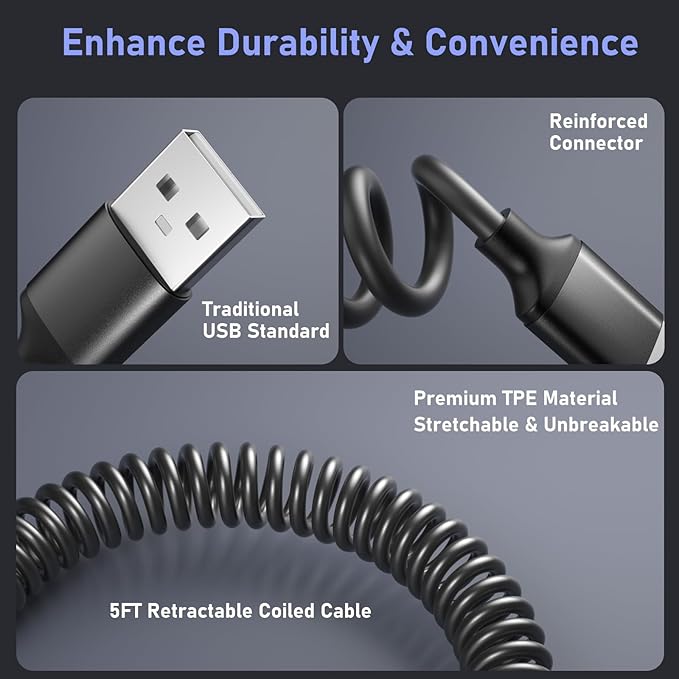 36W USB C Car Charger with 60W USB Type C Coiled Cable PD&QC 3.0 Fast Charging Cigarette Lighter USB Charger for iPhone, Galaxy, Pixel Devices