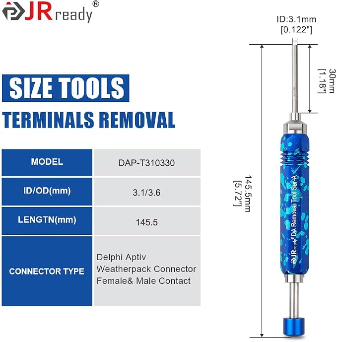 JRready DAP-T310330 Weather Pack Terminal Extractor Tool for Delphi Weatherpack Serie Contacts Automotive Electrical Connectors, Terminal Removal Tool, ID: 0.122'',OD: 0.129''