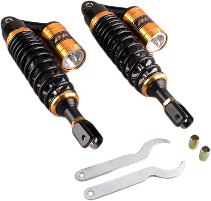 11inch 280mm Motorcycle Air Shock Absorbers for HONDA for Suzuki for Yamaha for Kawasaki ATV Go Kart Quad Dirt Sport Bikes Black & Gold Eye To Clevis