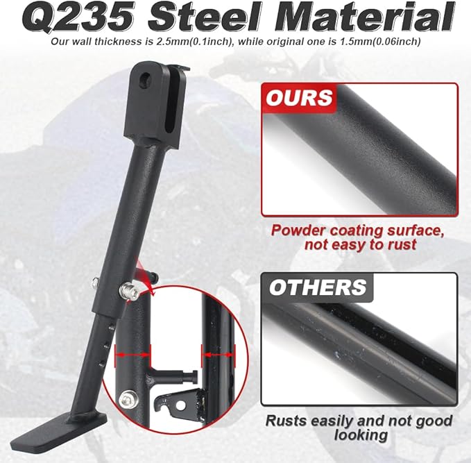 Xitomer 0-2" Adjustable Kickstand Fit for YZF-R3 2015-2026, MT-03 2016-2026 MT-25 2020-2026 Motorcycle Adjustable Side stand