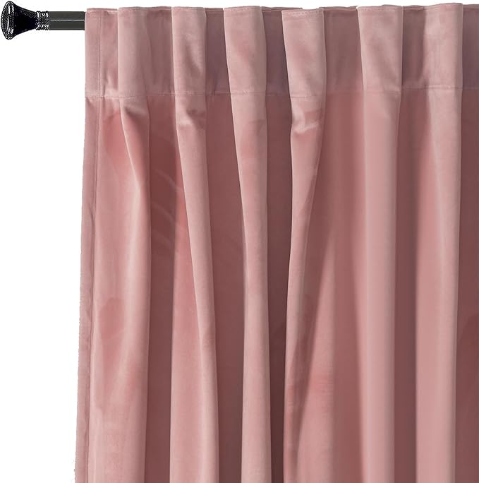Roslynwood Luxury Soft Dusty Pink Velvet Curtains 90 inches Long Back Tab Thermal Insulated Blackout Window Drapes for Living Room/Bedroom/Dining Room, W52 x L90, 2 Panels