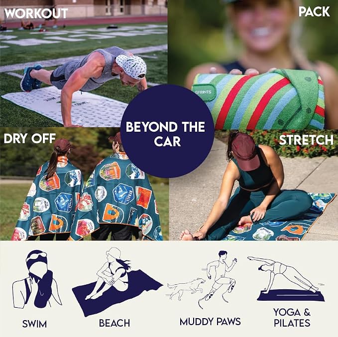Sprints Athletic Running Towel, Full-Sized, Car Seat Cover - Performance Microfiber (National Parks Cream)