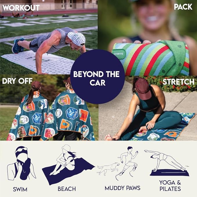 Sprints Athletic Running Towel, Full-Sized, Car Seat Cover - Performance Microfiber (Florid Declamation)