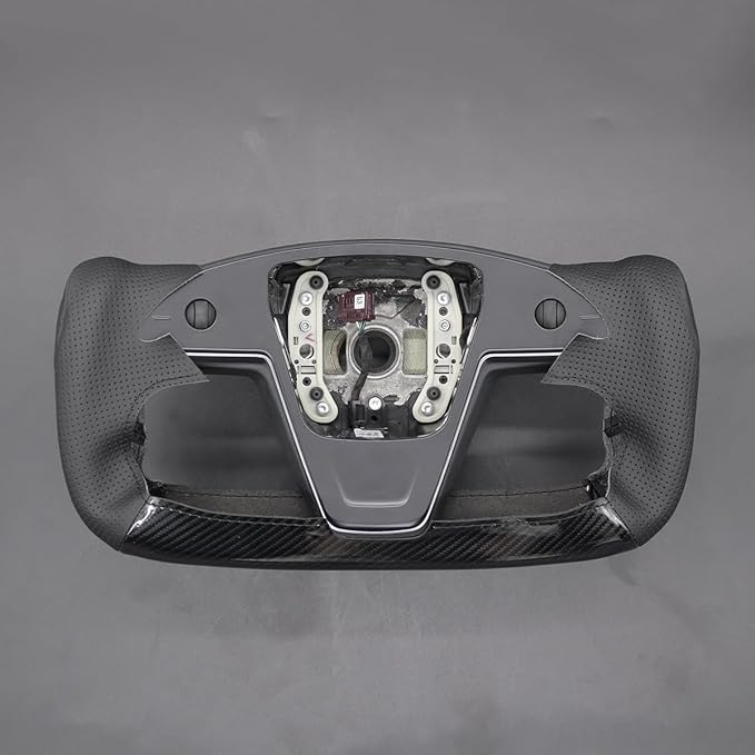 MEWANT Hand Stitch Shiny PU Carbon Fiber Black Perforated PU Leather Steering Wheel Wrap for Tesla Model S Yoke Model X