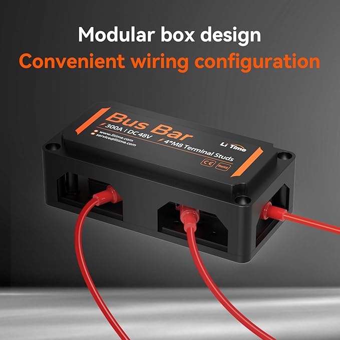 Litime 300A Power Distribution Block, Bus Bar with 4*M8 Terminal Posts, Max. DC 48V for Automotive, Marine, Solar Applications and Electrical System, Black