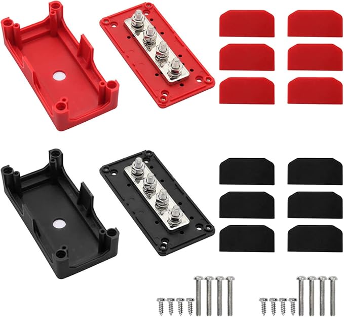 300A Bus Bar 12V Heavy Duty Module Design Power Distribution Block Waterproof Bus bar Box with 4X M8(5/16") Terminal Studs for Battery Marine Automotive RV Car Truck (Black & Red)