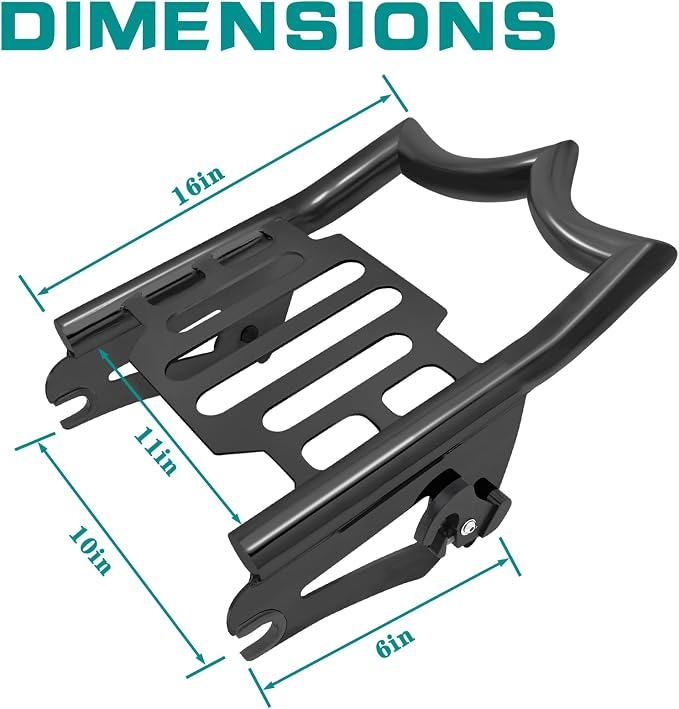 Black Crown Detachable Mounting Luggage Rack for 2009-2025 2026 Harley Touring Street Glide, Electra Glide, Road King, Road Glide Models Rear Grab Handles Brackets
