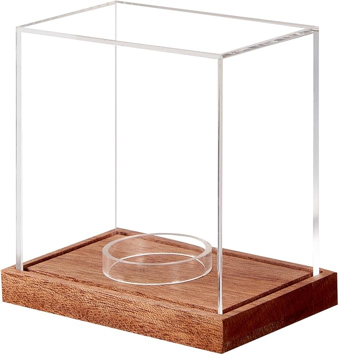LITY Hockey Puck Display Case, No Assembly Required Acrylic Clear Holder with Wood Base, Autograph Souvenir Display Stand, Perfect Showcase for Your Collection