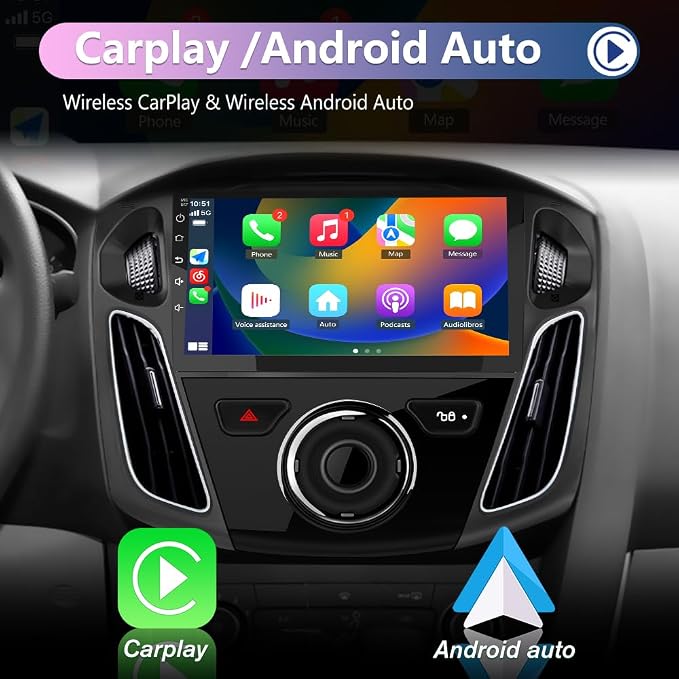 Car Radio for Ford Focus 2012-2017, 9 inch Touch Screen Android 15 Stereo with Bluetooth GPS Wireless CarPlay Andriod Auto [2GB+32GB]