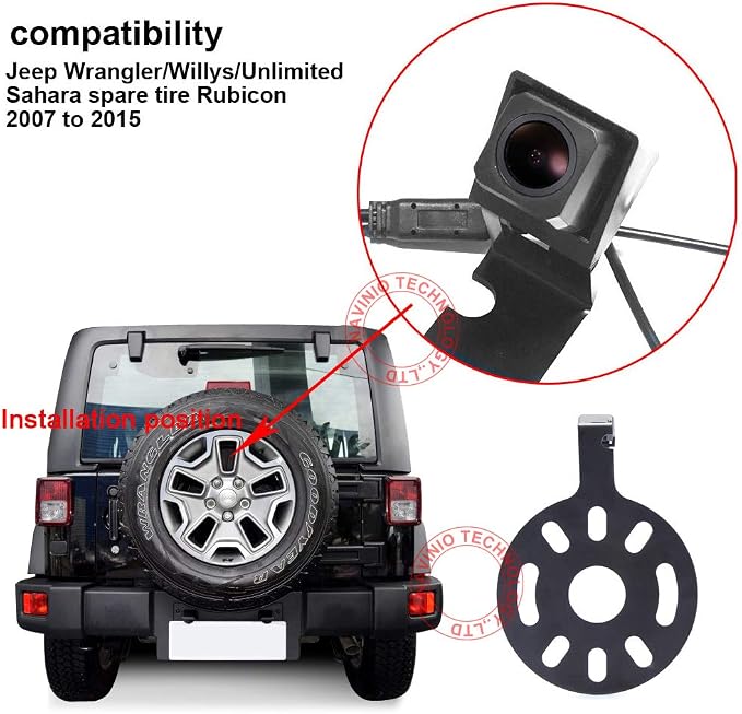 HD IP68 1280Pixels Auto 170° Trunk Handle Button Tail Gate Rear View Reversing Backup Parking Camera Compatible with Jeep Wrangler/Willys/Unlimited Sahara Spare tire Rubicon Reifen/PKW Reservereifen