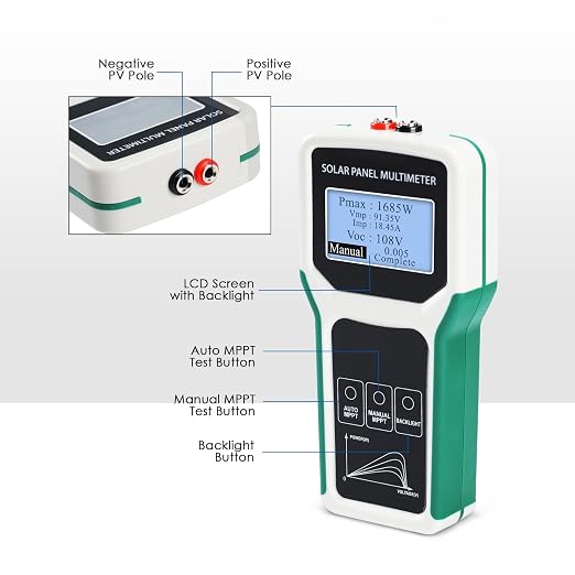 1800W Solar Panel Tester & Power Meter Measuring Range (5~1800W, 20~120V, 0~60A) MPPT Photovoltaic Solar Panel Multimeter for PV Systems, Troubleshooting and Open Circuit Voltage