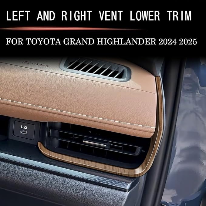 2Pcs Left and Right Outlet Lower Trim Cover Compatible with Toyota Grand Highlander 2024 2025 2026 Fit for 2024-2026 Grand Highlander ABS Accessories(Wood Grain)