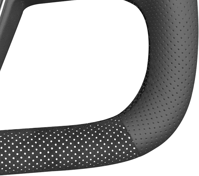 MEWANT DIY Black Perforated Real Leather Mesh Athsuede White Layer Steering Wheel Cover for Tesla Model S Yoke Model X