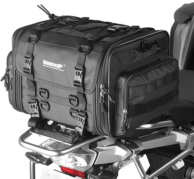 Rhinowalk Motorcycle Saddle Bag Motorbike Tail Bag Waterproof Expandable Pannier Bag Powersports Travel Luggage 33-45L (Black)
