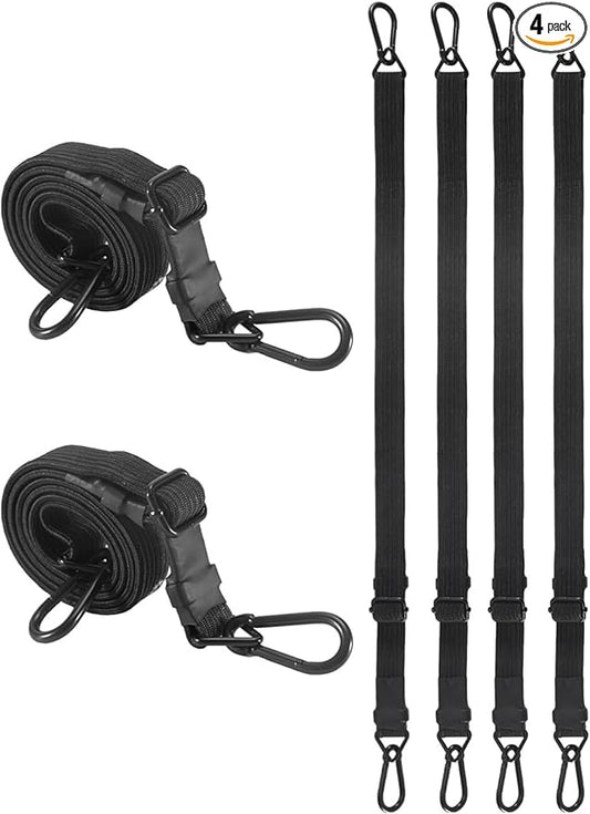 24 Inch Adjustable Carabiner Bungee Cords with 190 Lbs Max Break Strength - Adjust from 17" to 24" - Heavy Duty Flat Carabiner Bungee Straps with Upgraded Hooks for Tents, Cargo, Luggage, etc (4 Pcs)