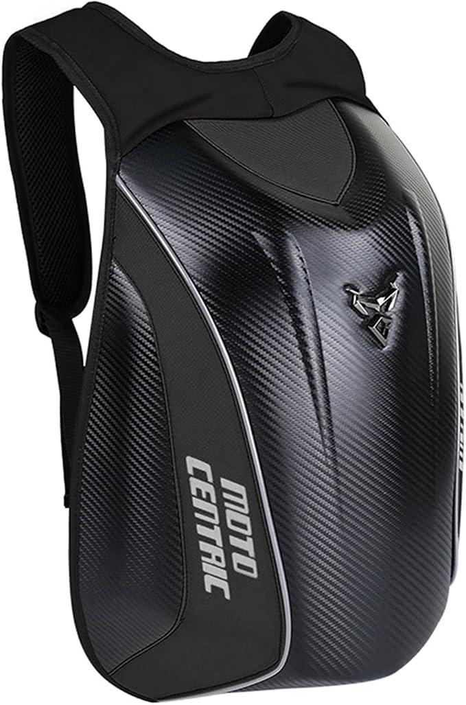 Motorcycle Backpack Waterproof Large Capacity Carbon Fiber Rider Backpack Hard Shell Reflective Motorbike Travel Suitcase Light Version (Black)