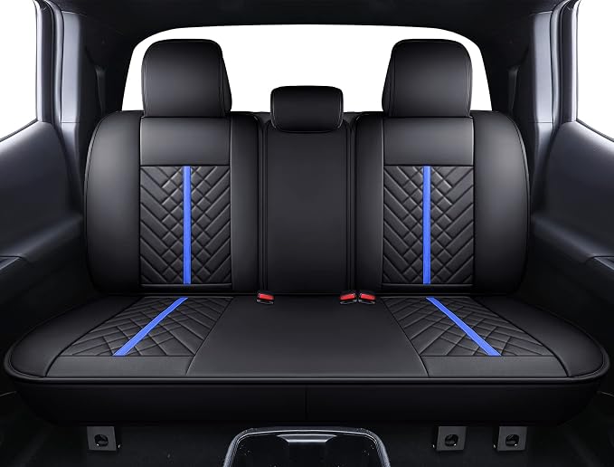 Tomatoman Tacoma Car Seat Covers Compatible with Toyota Tacoma 2005-2015 2016-2023 2024 2025 2026 Truck Access Crew Double Cab TRD Sport Offroad Limited SR5 V6 Cushions(Full Set/Black-Blue)