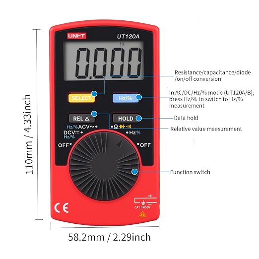 UNI-T UT120A Handheld Pocket Size Digital Multimeter AC/DC 600V Auto Range Continuity Buzzer Voltage Meters Testers