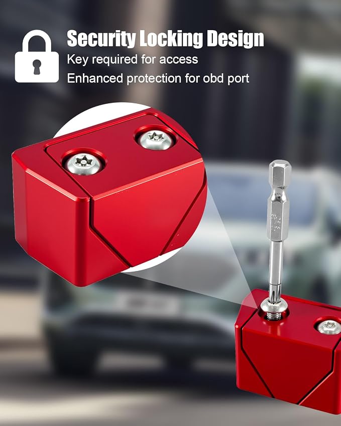 OBD Lock OBD2 Port Locking Tool, Aluminum OBD II Port Locking Tool & Diagnostic Port, Red OBD2 Port Anti-Theft Lockout Tool Fit for Cars/Trucks