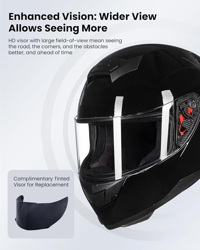 ILM Full Face Motorcycle Helmet for Motocross Street Bike DOT Certified 2 Visors Model-317(Gloss Black, XL)