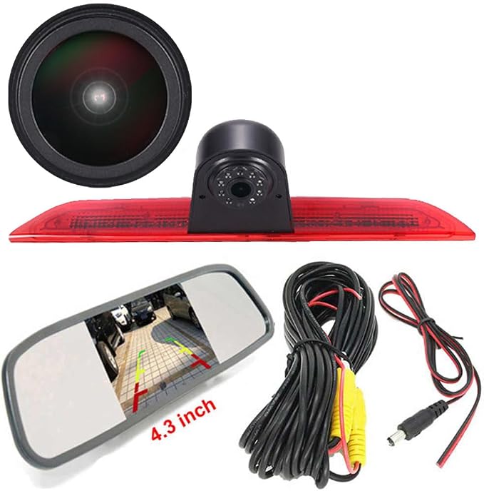 1280 * 720 Pixel Third Roof Brake Lamp Car Backup Camera Replacement for Ford Transit 3 Van Transporter 2014-2015 Dritte 3 Reverse Parking Camera Waterproof Night Vision+4.3" Reverse Mirror