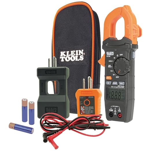 Klein Tools Electrical Test Kit with Clamp Meter, GFCI Tester, Line Splitter, Magnetic Hanger and Accessories