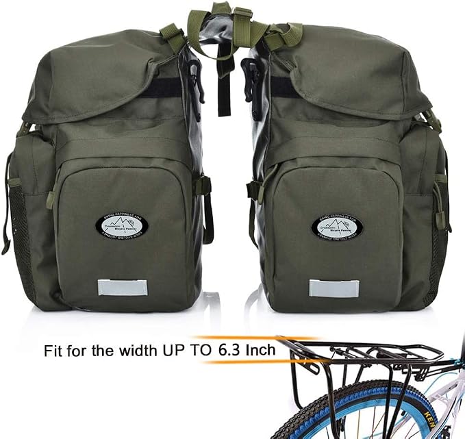 Dreamoon 50L Bike Panniers, Waterproof Bicycle Commuting Bag with Rain Cover, Rear Seat Bag for Rack Width Under 6.3 Inches, Reflective Trim for Safety, Cycling Organizer (Green)