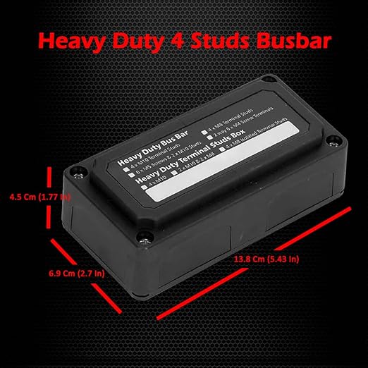 4 x M10 (3/8") Studs Power Distribution Block Bus Bar 12V, Ampper Waterproof HD 300A Marine BusBar Battery Distribution Block W/Cover for Auto Boat Solar (Black)
