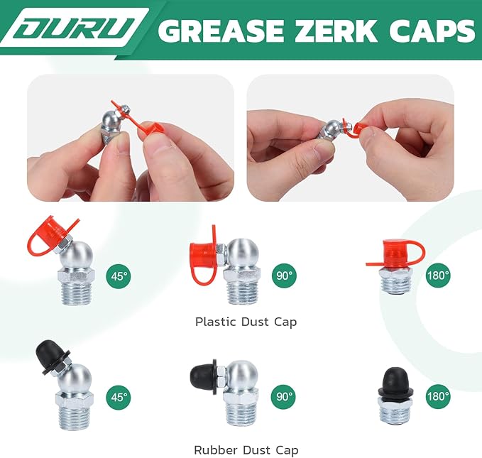 OURU Grease Fittings Assortment Kit with DlY Tool Storage Box Organizer, 330PCS SAE & Metric Grease Zerk (Straight/45°/90°) with Standard Couplers, Dust Caps & 7-11mm Wrench Set for Grease Gun