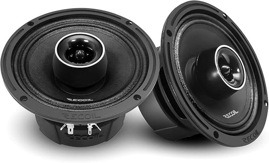 RECOIL MX65 6.5-Inch 2-Way Pro Audio Midrange Coaxial Speakers with Built-in Bullet Tweeters 560 Watts Max Pair 4-Ohm Water Resistant, Grills Included