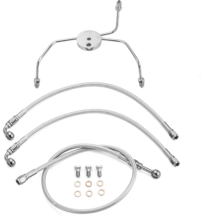 Mofun 51" Upper and Lower Hydraulic Brake Line Non-ABS Compatible with Harley Touring Road Glide Road King 1999-2007, Fit Electra Street Glide 1996-2007, Fit 10"-12" Handlebar, Chrome