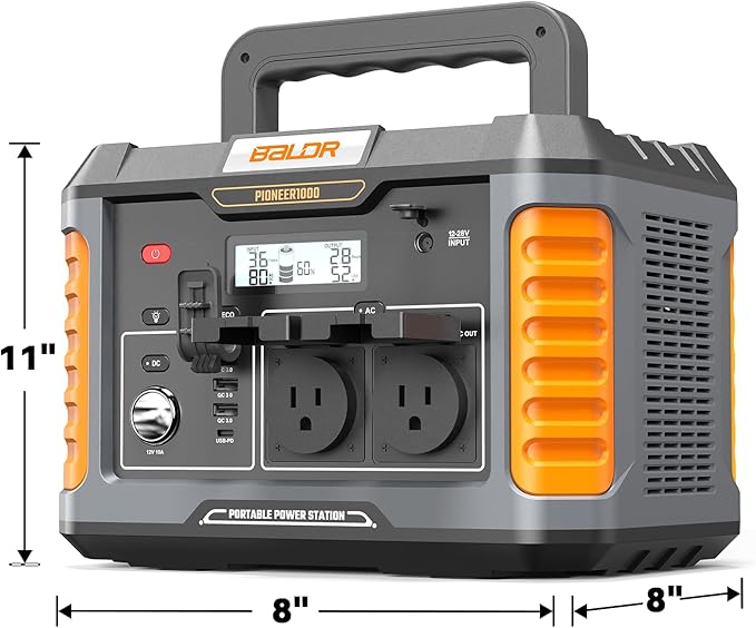 BALDR 1000W Power Station, 808Wh, 18.5 lbs Portable Lightweight Solar Generator with AC Outlet, Multiple Ports for Camping, Home Backup.