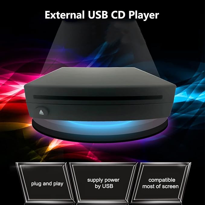 External USB Car Universal CD Player,Vehicle CD Player for Car via USB Radio Connection Portable CD Player for Car Android Navigation with USB Port-Plug and Play