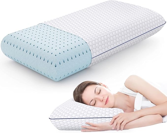 CushyOasis Memory Foam Pillows for Side, Back and Stomach Sleepers, Bed Pillow with Washable Cover and Breathable Mesh, Bed Pillow for Sleeping Queen Size (Grey)