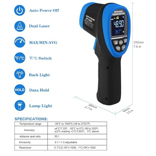 High Temp Thermometer Pyrometer -58℉- 2732℉,Dual Laser Industrial Pyrometer 30:1 Non Contact Digital Thermometer Gun with Large LCD Color Display Blacklight and Flashlight, Adjustable Emissivity