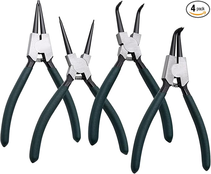 Snap Ring Pliers Set, 4pcs 7" Internal/External Circlip Pliers Kit with Straight/Bent Jaw, Heavy Duty Precision Spring Loaded Pliers for Ring Remover Retaining and Remove Hoses, Gaskets